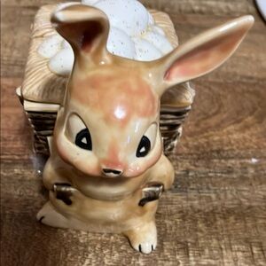 Vintage Ceramic Bunny Figurine pulling cart with egg’s .